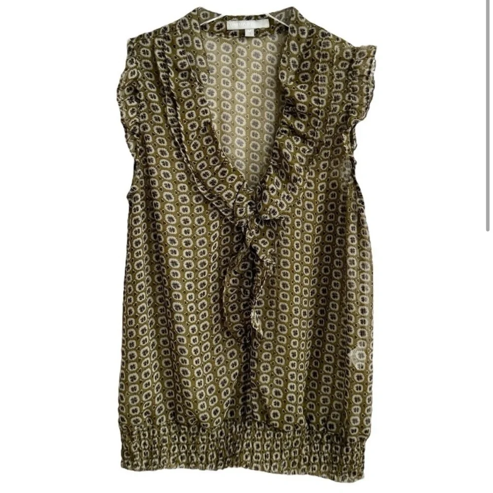 TIN HAUL WESTERN OLIVE PURPLE
RUFFLE SLEEVELESS TOP SZ M - Picture 3 of 5